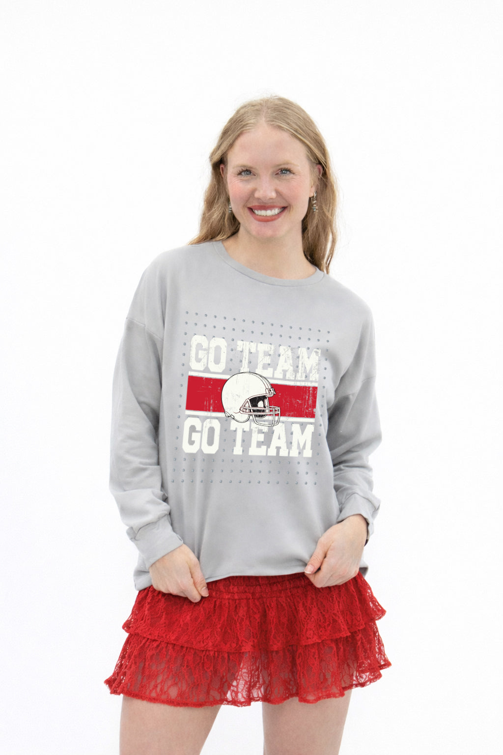 GO TEAM on Light Sweatshirt, Grey