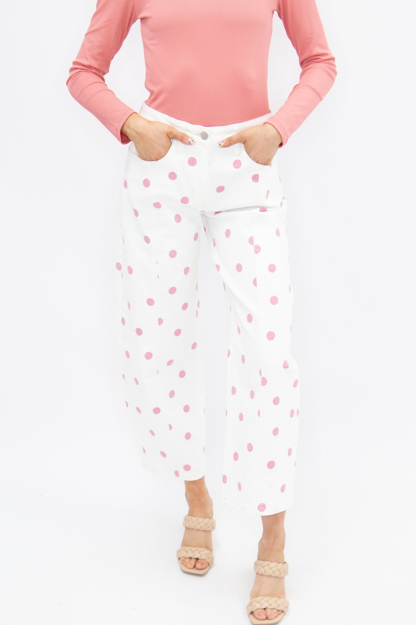 Polka Dot Barrel Jeans, Pink
