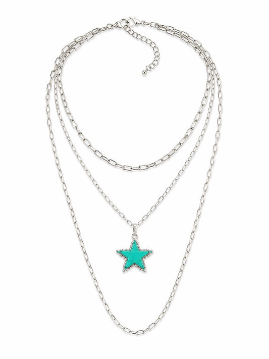 Turquoise Star three layer silver necklace