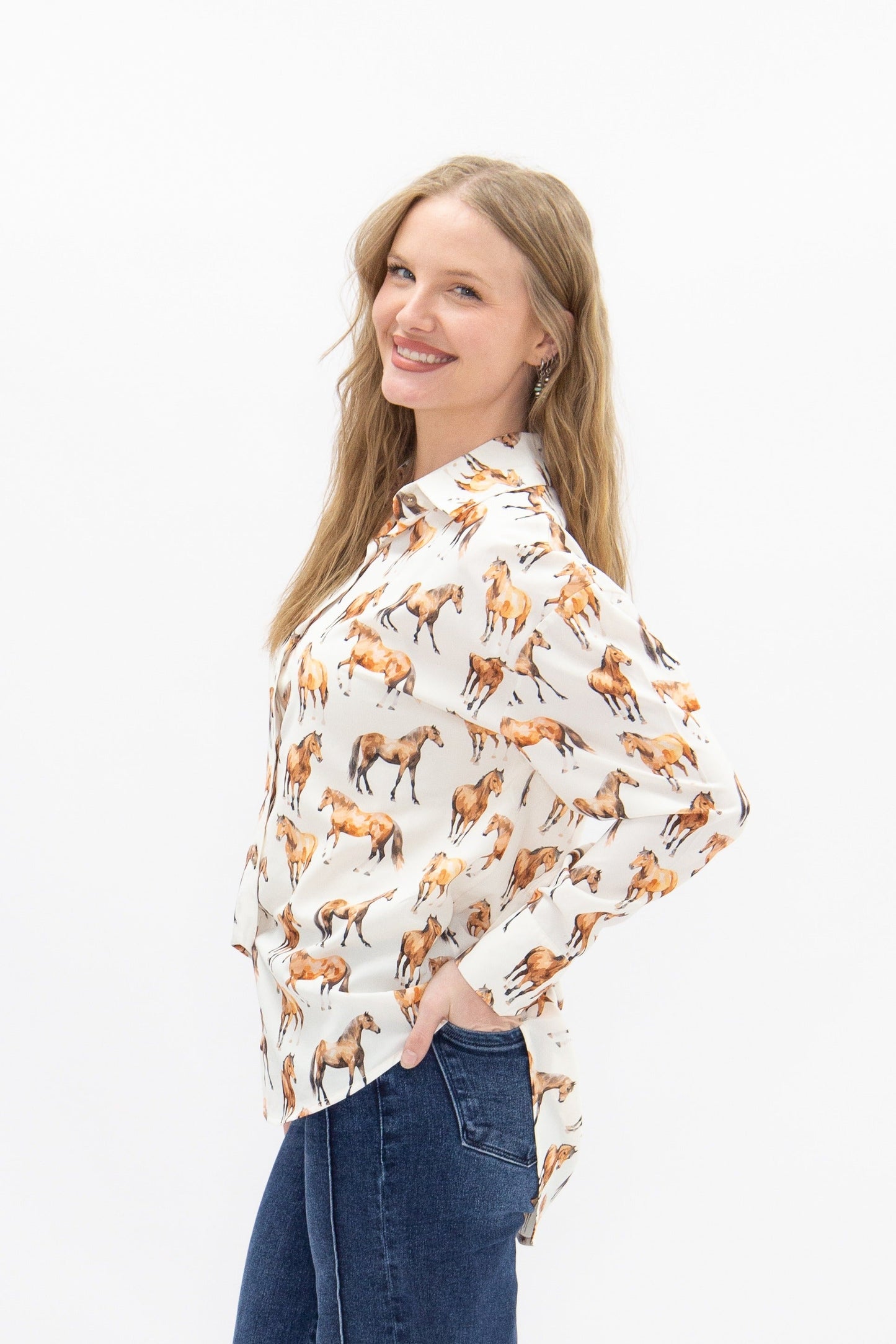 Kathryn Button-Up, Horse Print