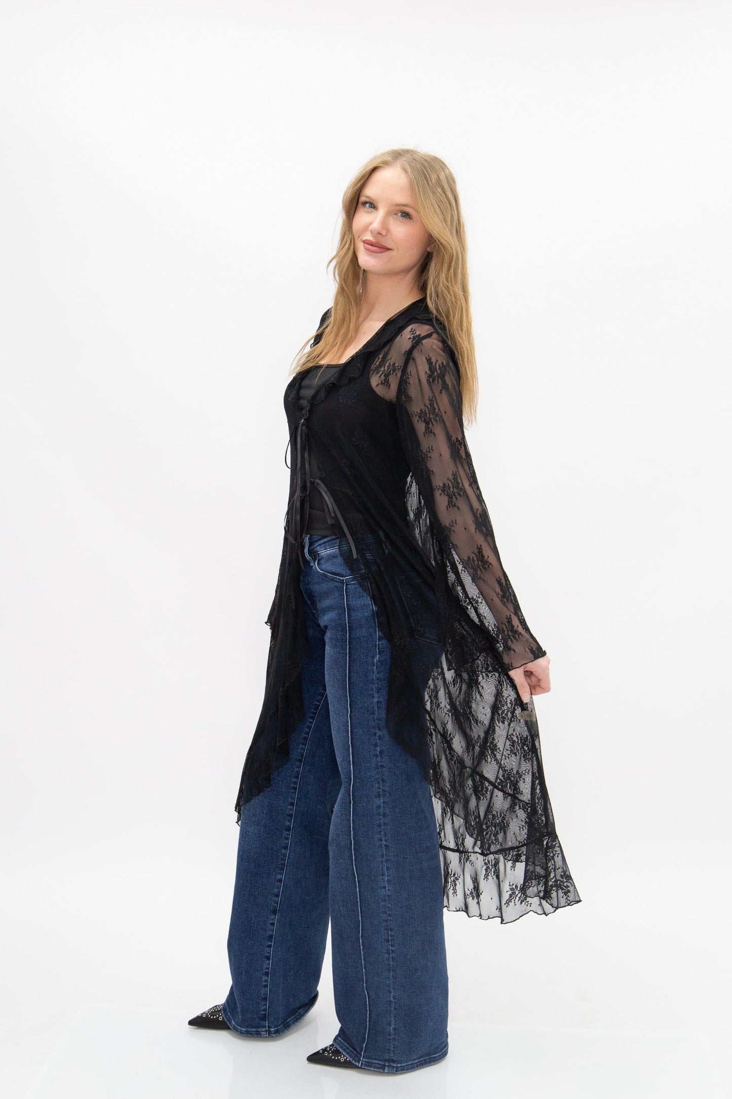Lace Long Kimono, Black