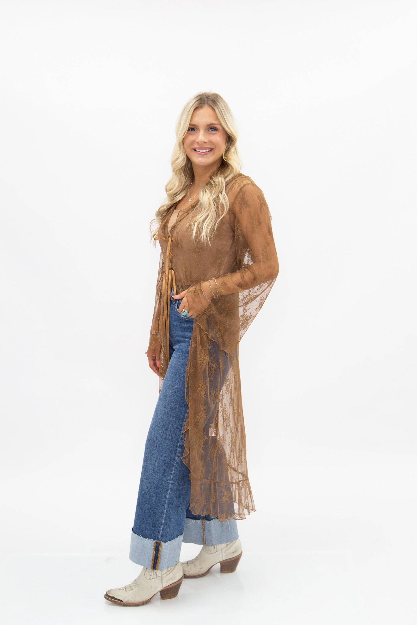 Lace Long Kimono, Brown