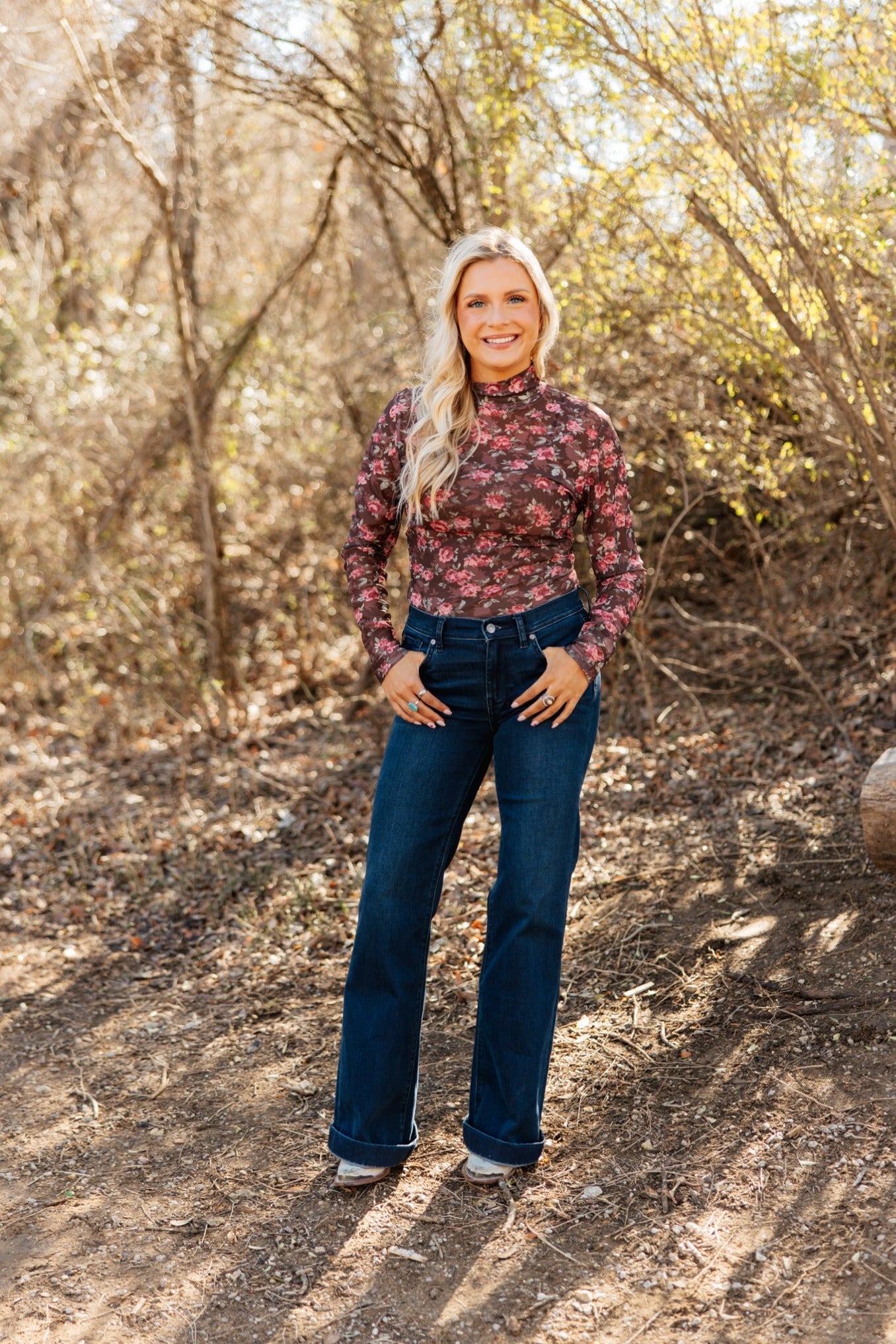 Mock Neck Mesh Top, Floral