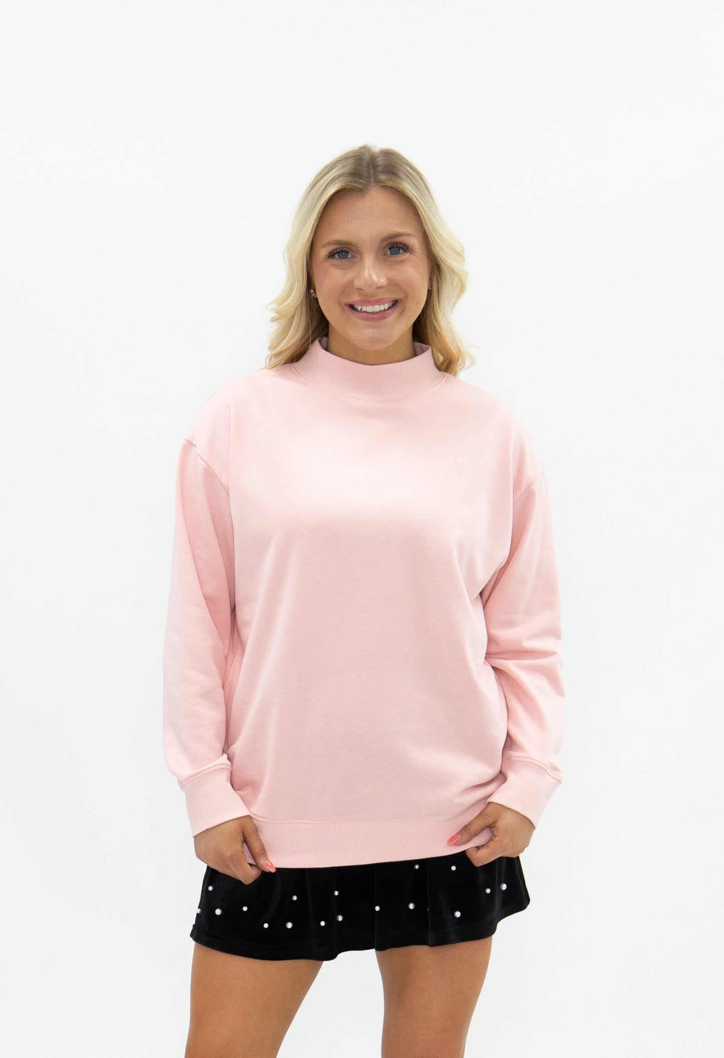 Mock Neck Sweatshirt, Light Pink