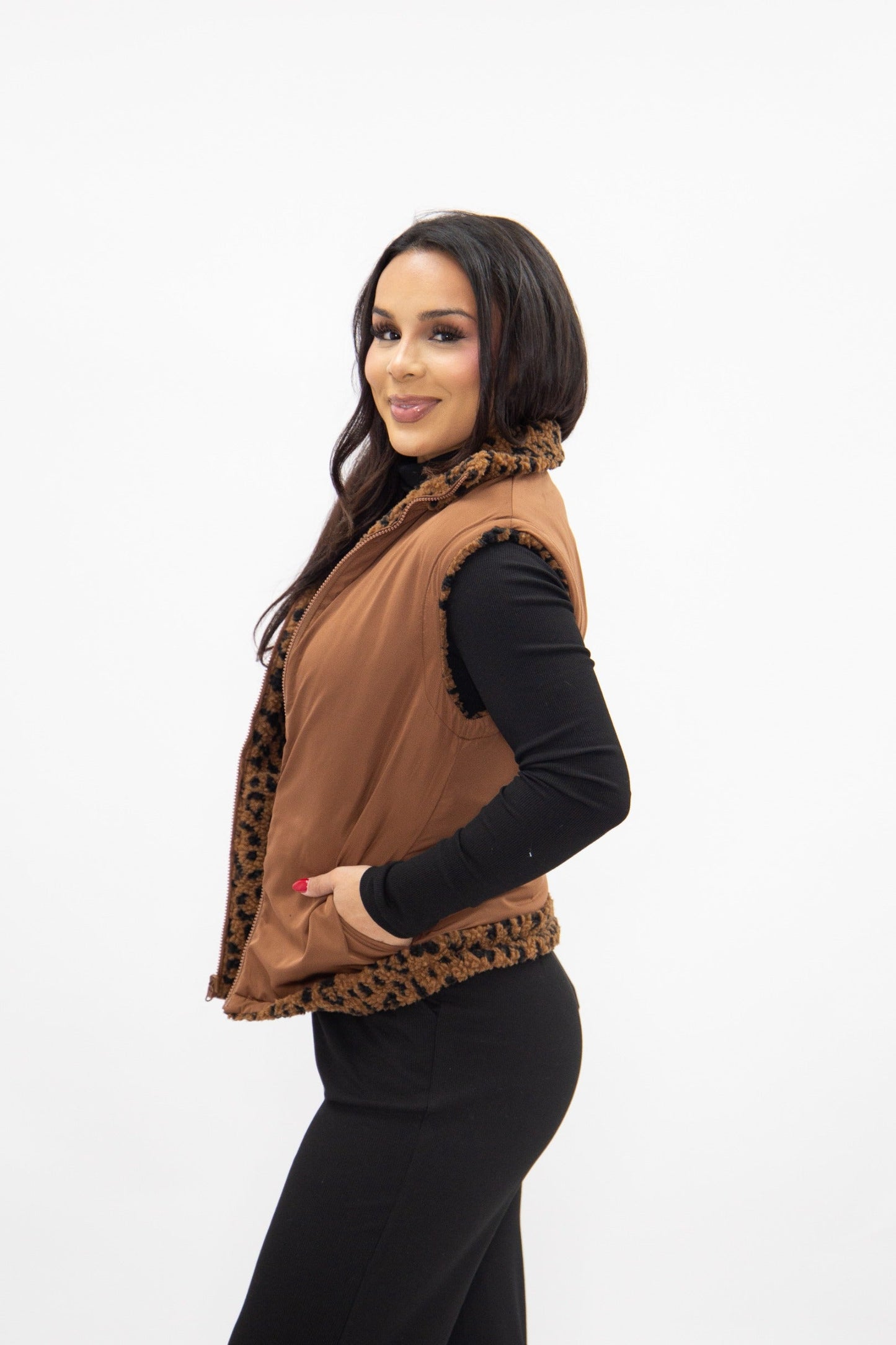 Sherpa Reversible Zip Vest, Leopard