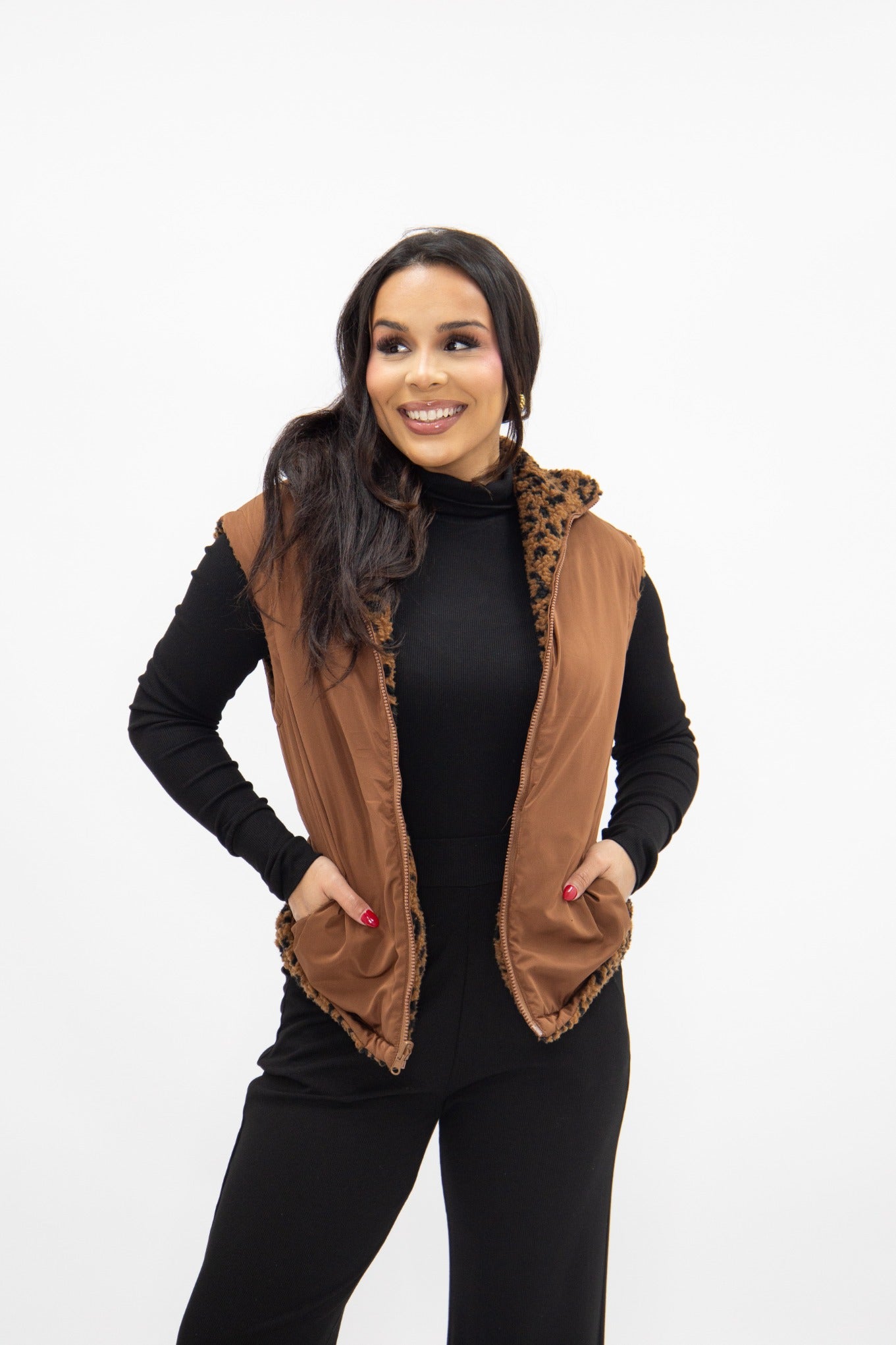 Sherpa Reversible Zip Vest, Leopard