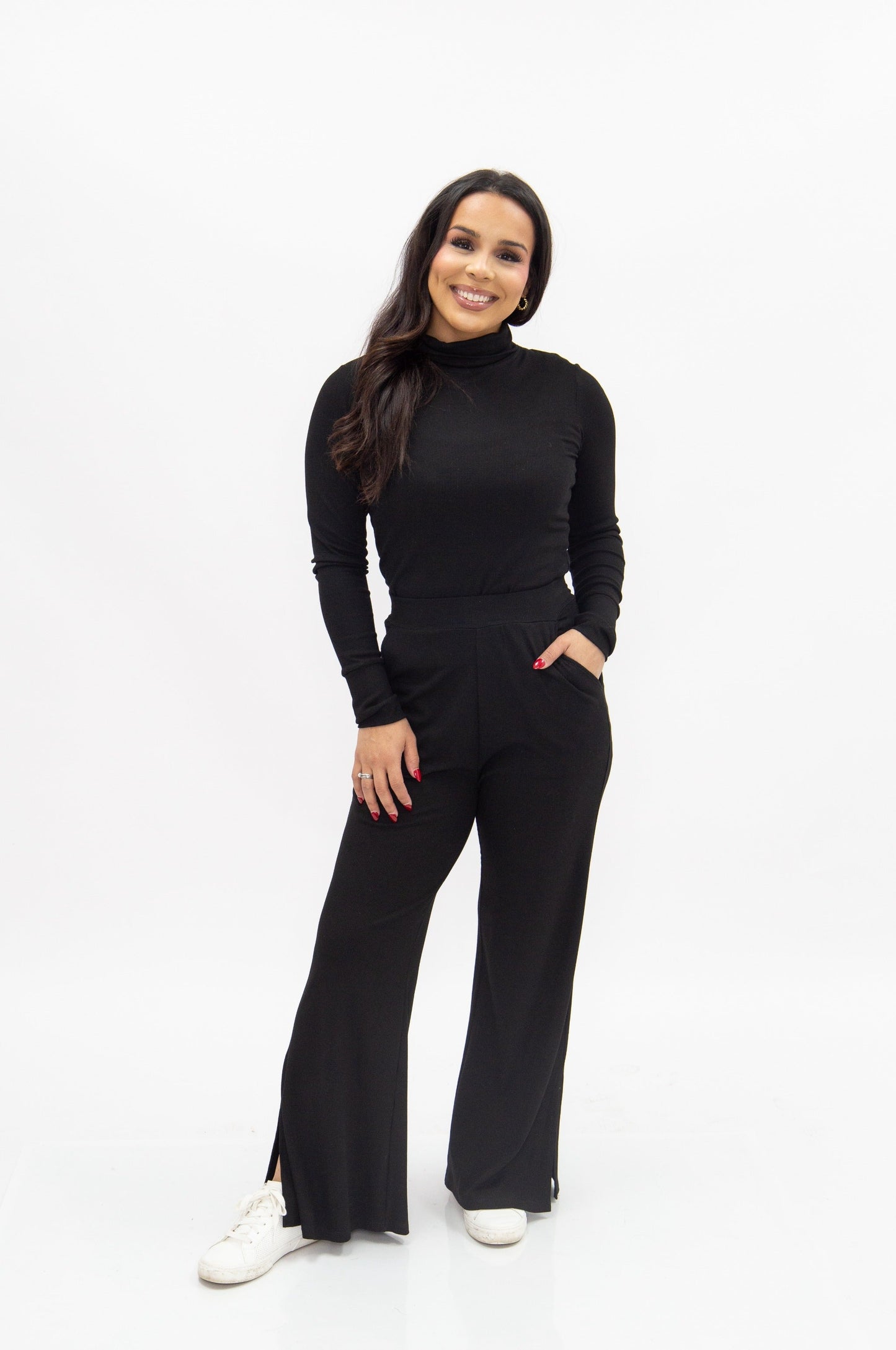 Ribbed Mock Neck, Black