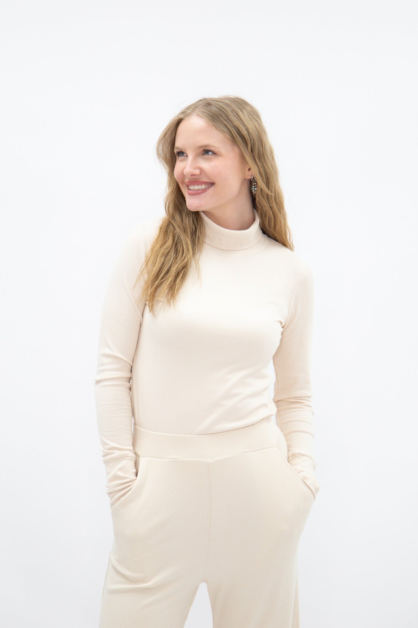 Ribbed Mock Neck, Ivory