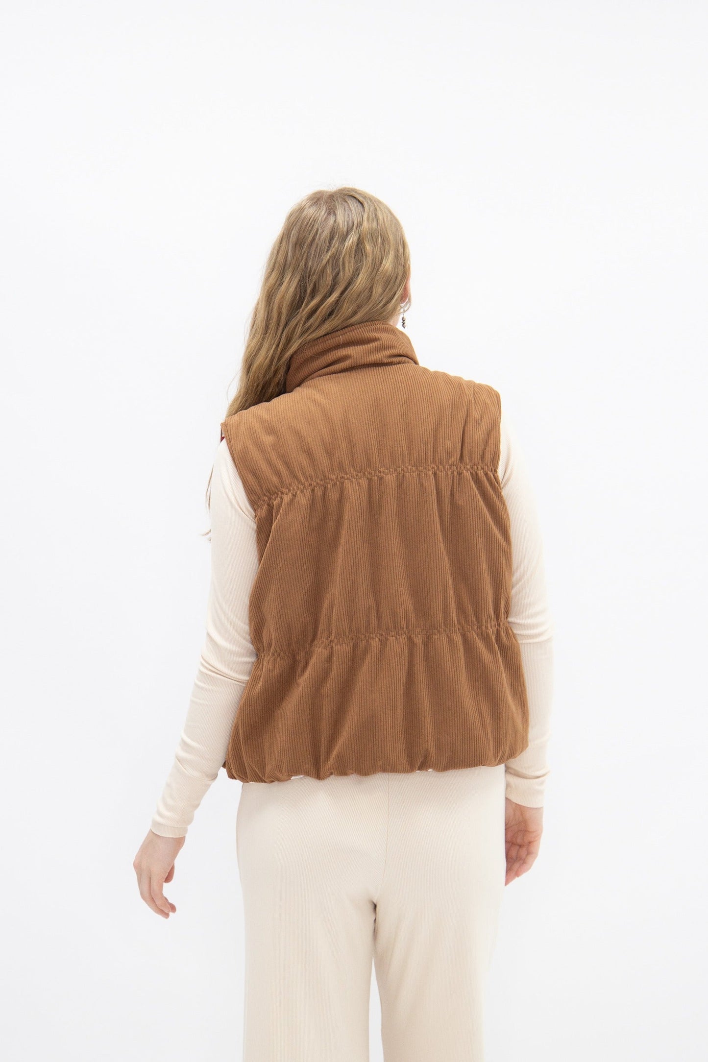 The Gillian Reversible Tan and Floral Puffer Vest