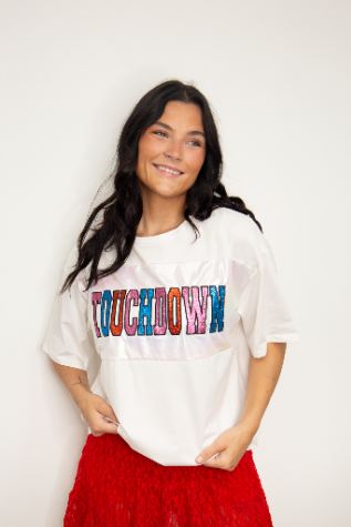 Glitter "Touchdown" on White T-Shirt