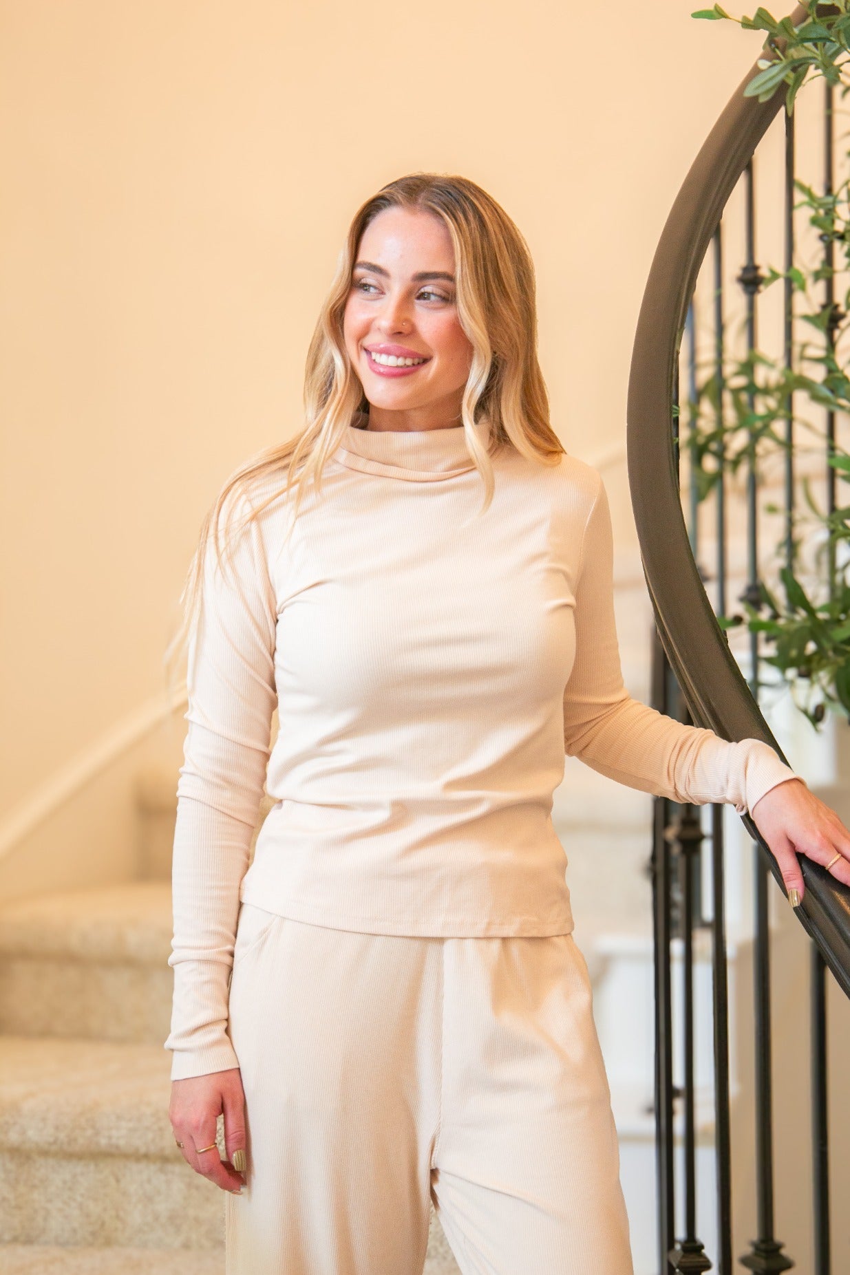 Ribbed Mock Neck, Ivory