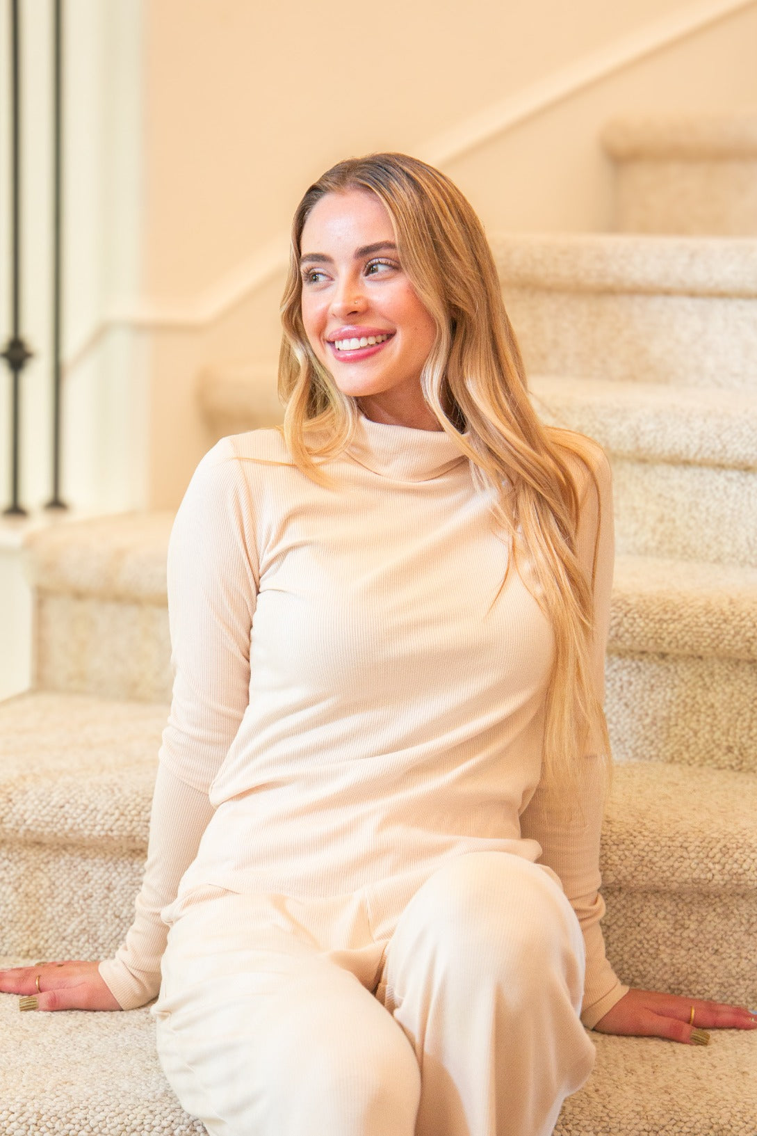 Ribbed Mock Neck, Ivory