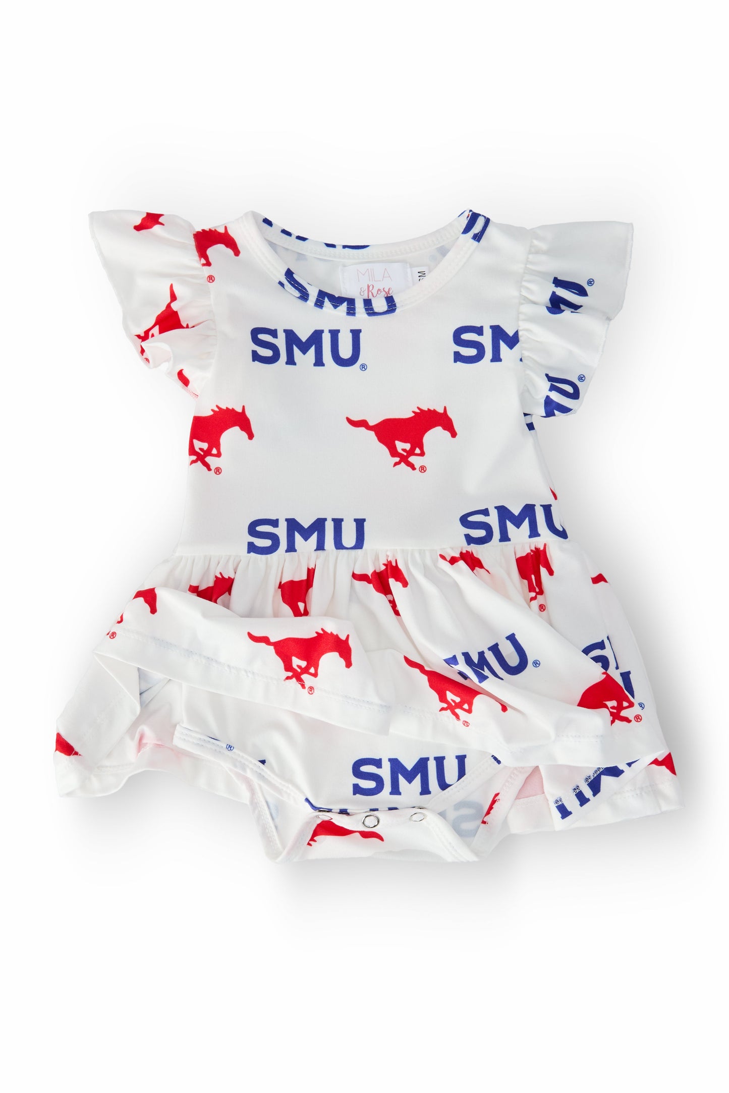 SMU White Mustang Flutter Twirl Bodysuit