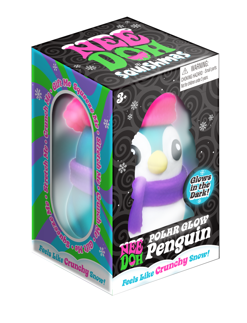 NeeDoh Polar Glow Penguin – Glow-in-the-Dark Holiday Squishy Toy