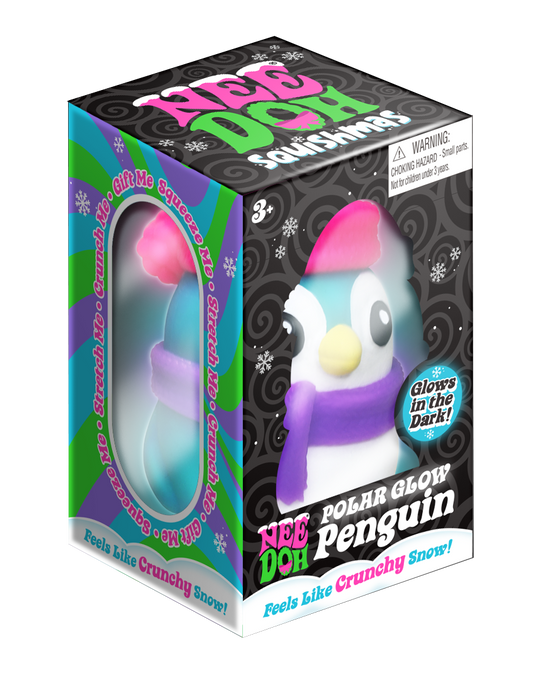 NeeDoh Polar Glow Penguin – Glow-in-the-Dark Holiday Squishy Toy