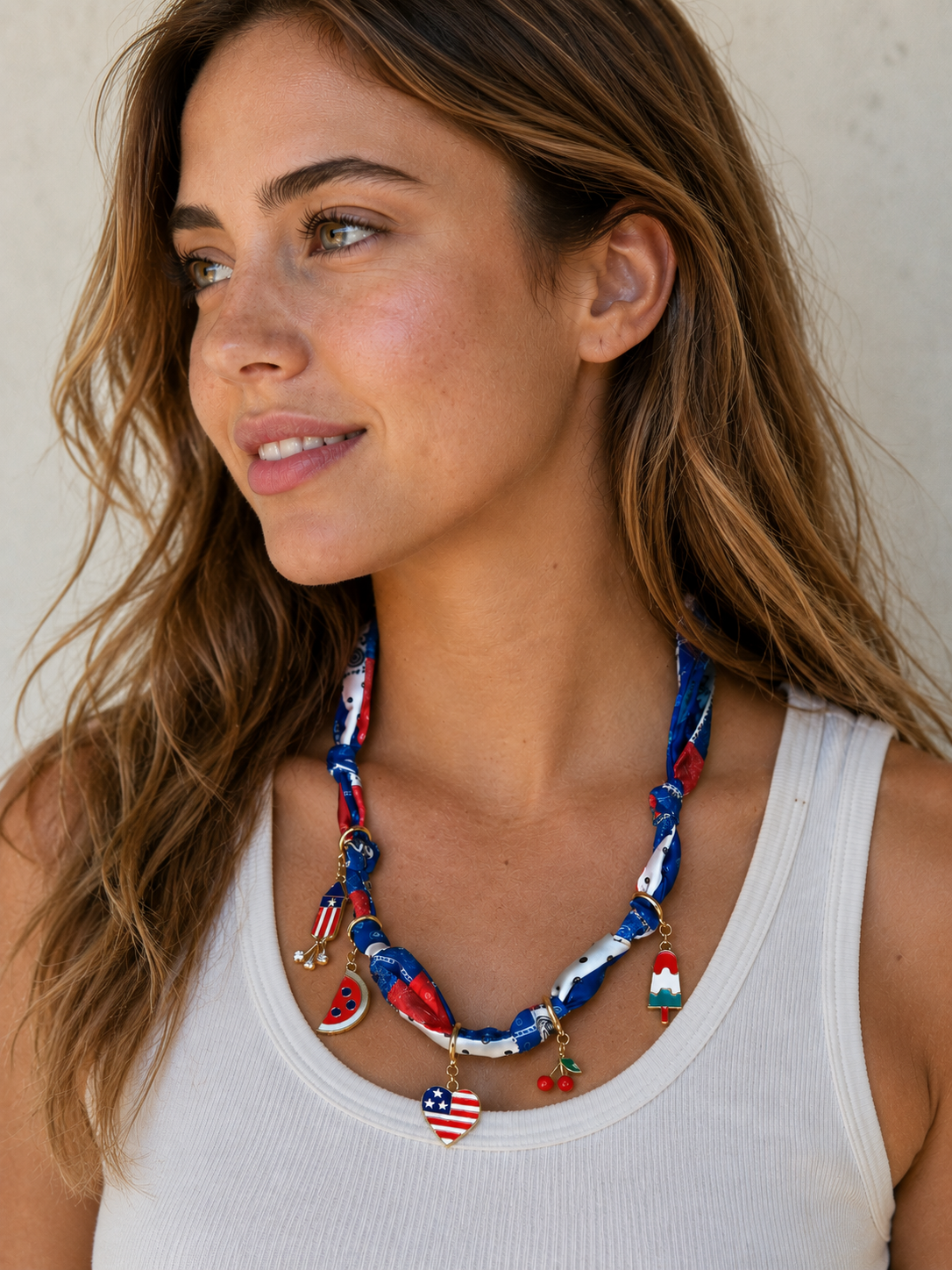 Scarf Necklace with Patriotic Charms