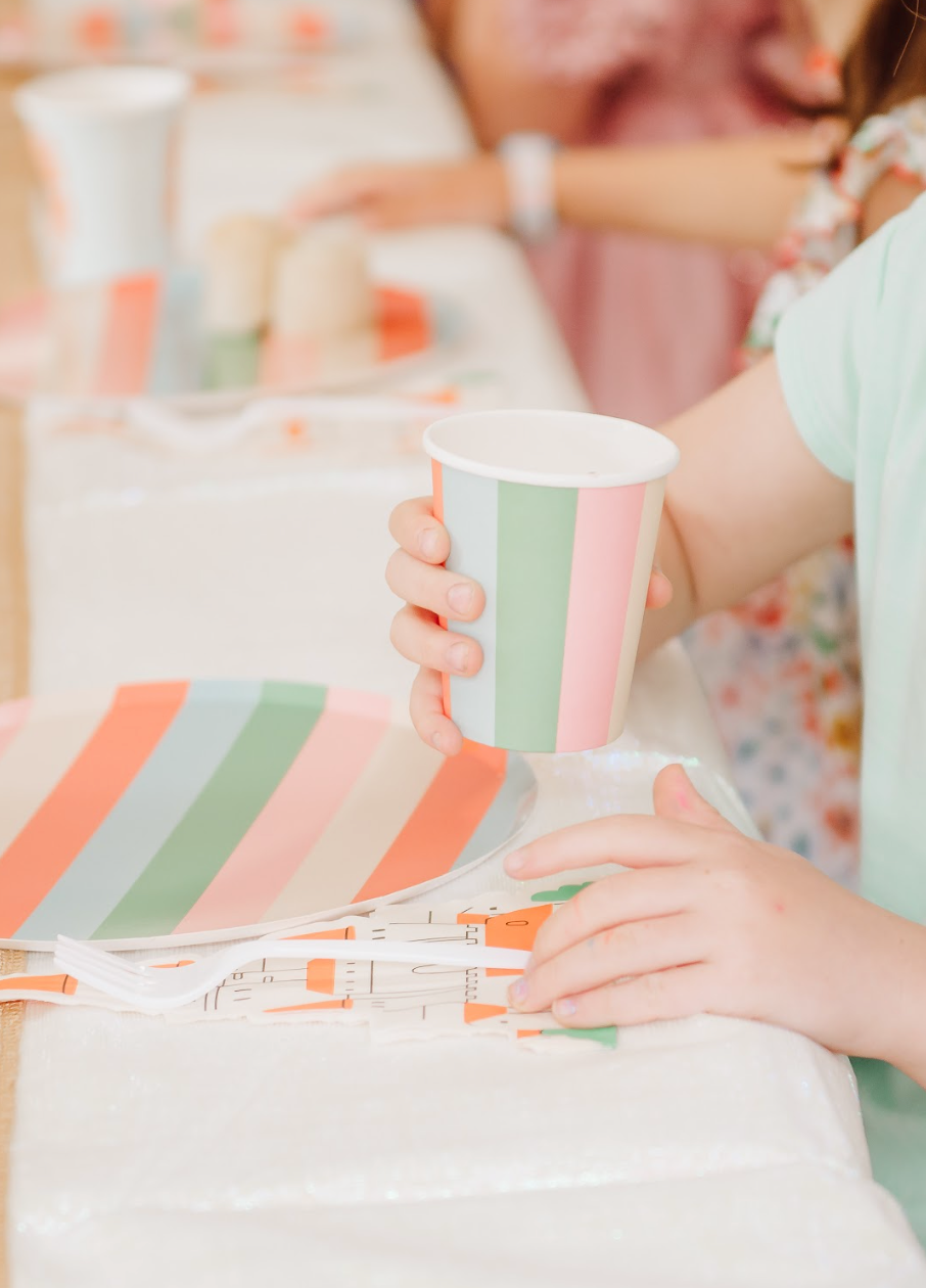 Pastel Striped Paper Cups (x12) | Colorful Retro Party Cups | Pop Party Supplies