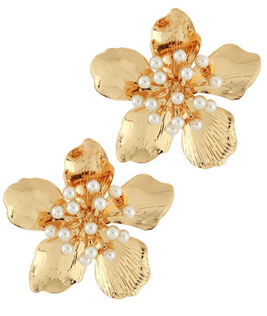 Textured Pearl Flower Earrings
