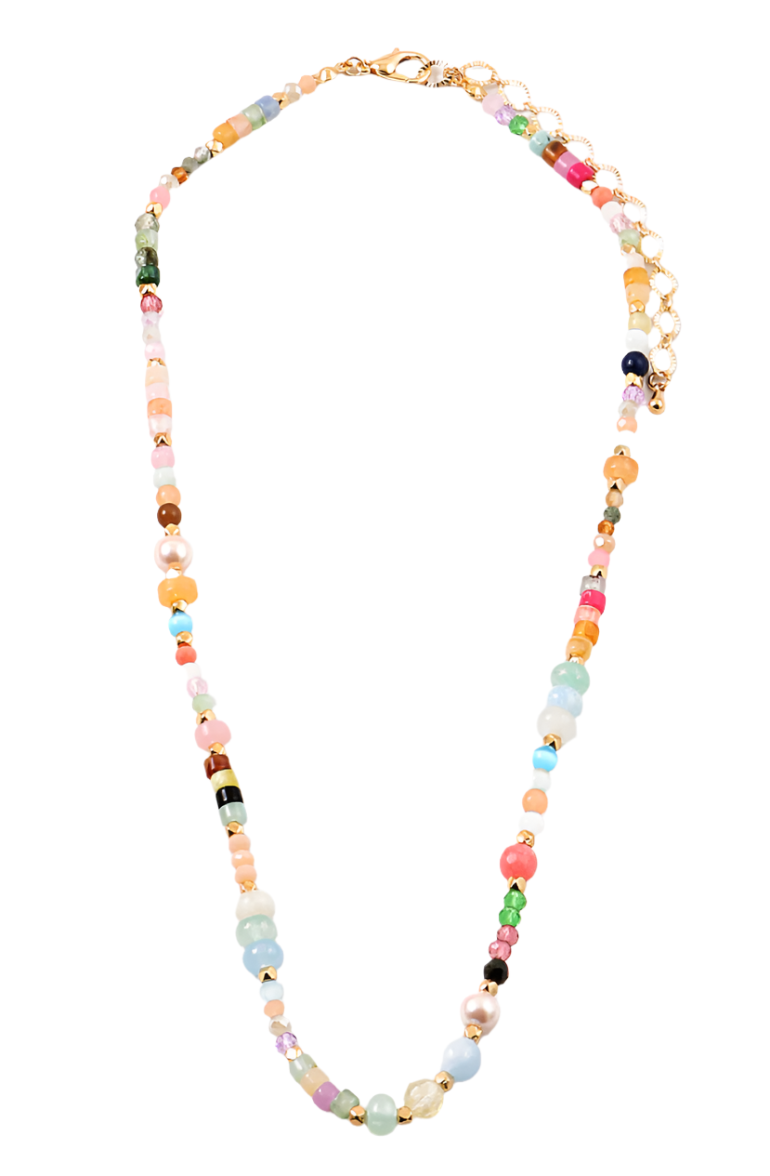Multi Colored Beaded Necklace with Pearls  - Light
