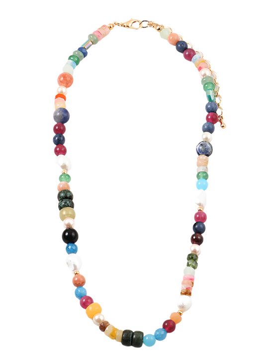 Beaded Necklace - Rainbow and Pearls
