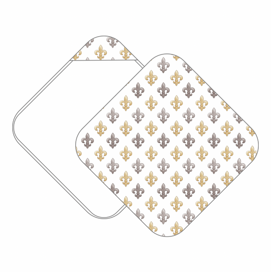 Black and Gold Fleur de Lis Muslin Hooded Baby Towel (Pre-Order Arriving Spring 2026)