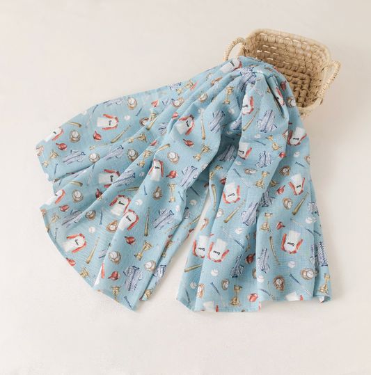 Let's Play Ball Organic Muslin Swaddle Blanket (Pre-Order Arriving Spring 2026)