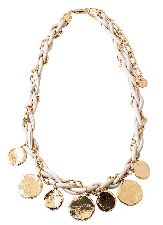 Statement Necklace - Tan with Coin Pendants