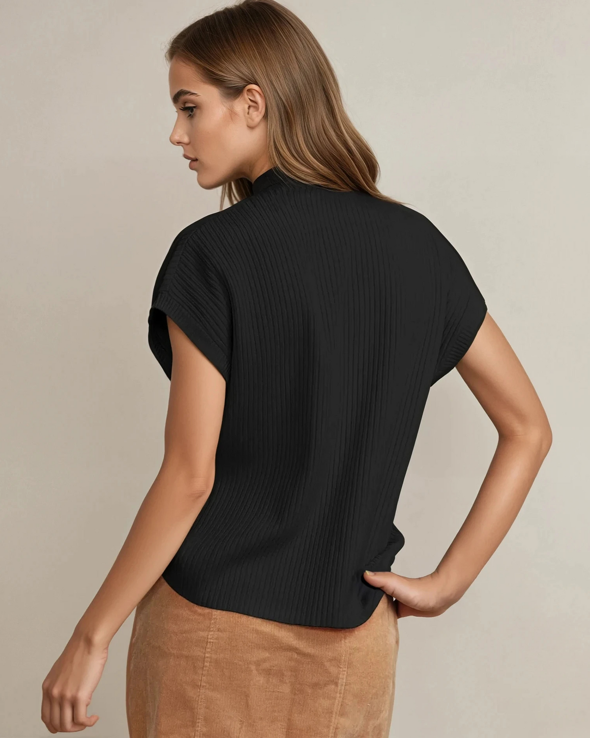 Mya Pocket Ribbed Knit Short Sleeve Sweater