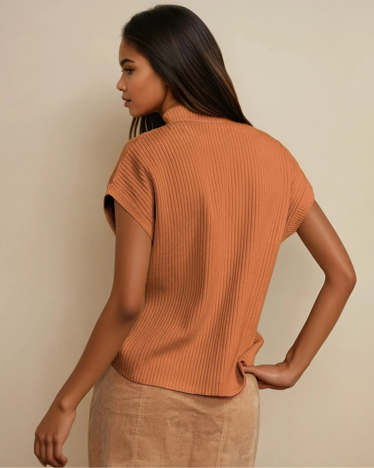 Mya Pocket Ribbed Knit Short Sleeve Sweater