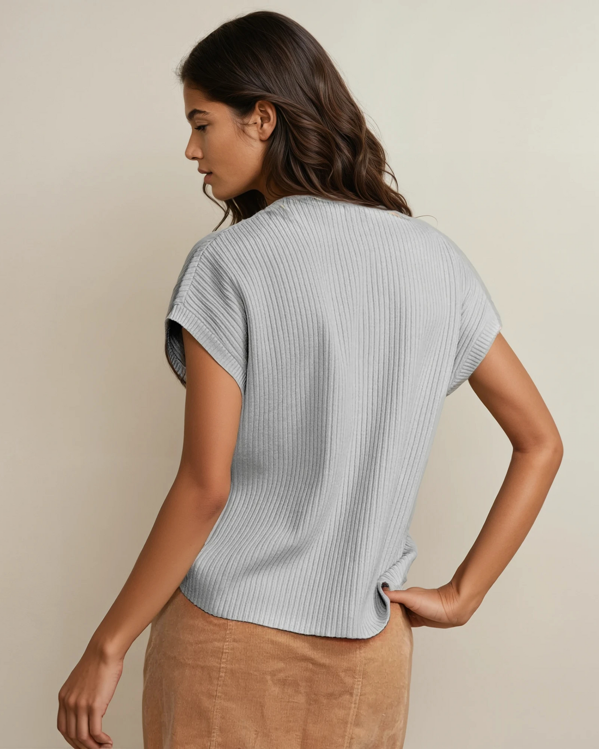 Mya Pocket Ribbed Knit Short Sleeve Sweater