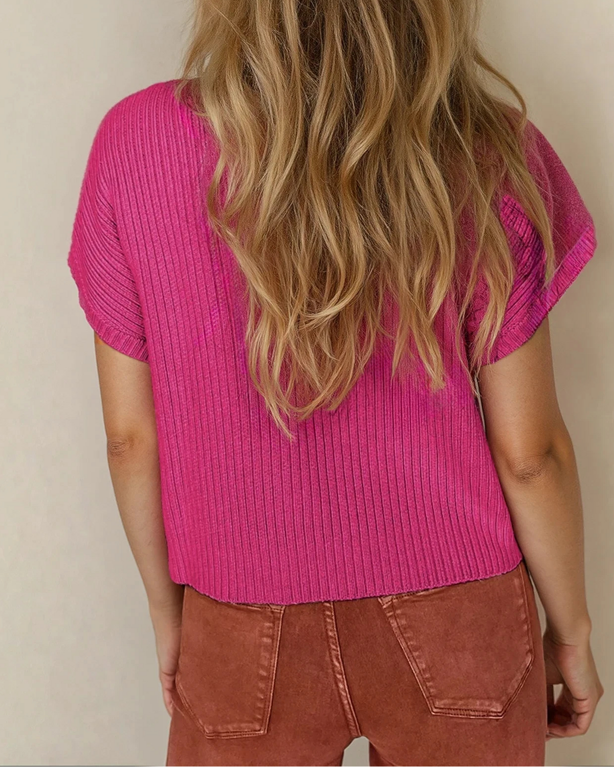 Mya Pocket Ribbed Knit Short Sleeve Sweater