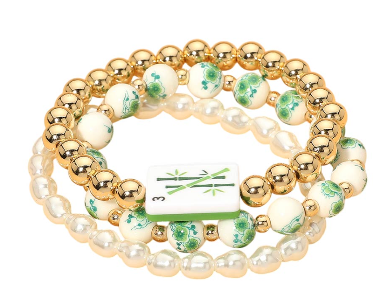 Mahjong Triple Flower Bracelet - 3 Bamboo