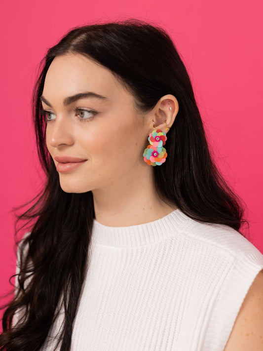 Sequin Flower Earrings - Multi
