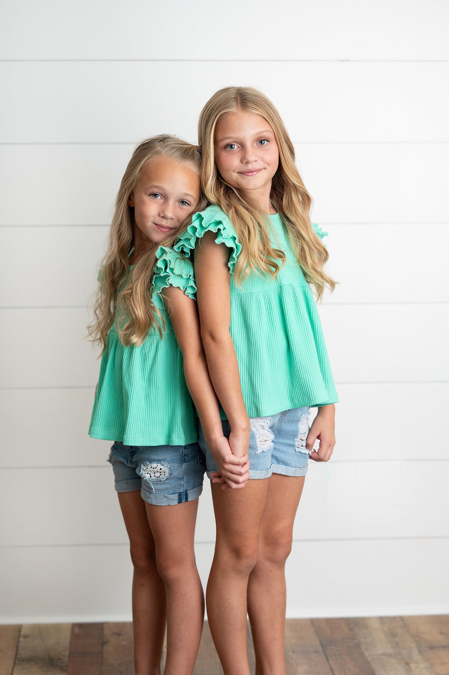 Ella Turquoise Ribbed Flutter Shirt