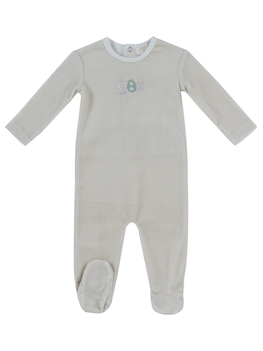 Bunny Stripe Footie - Stone