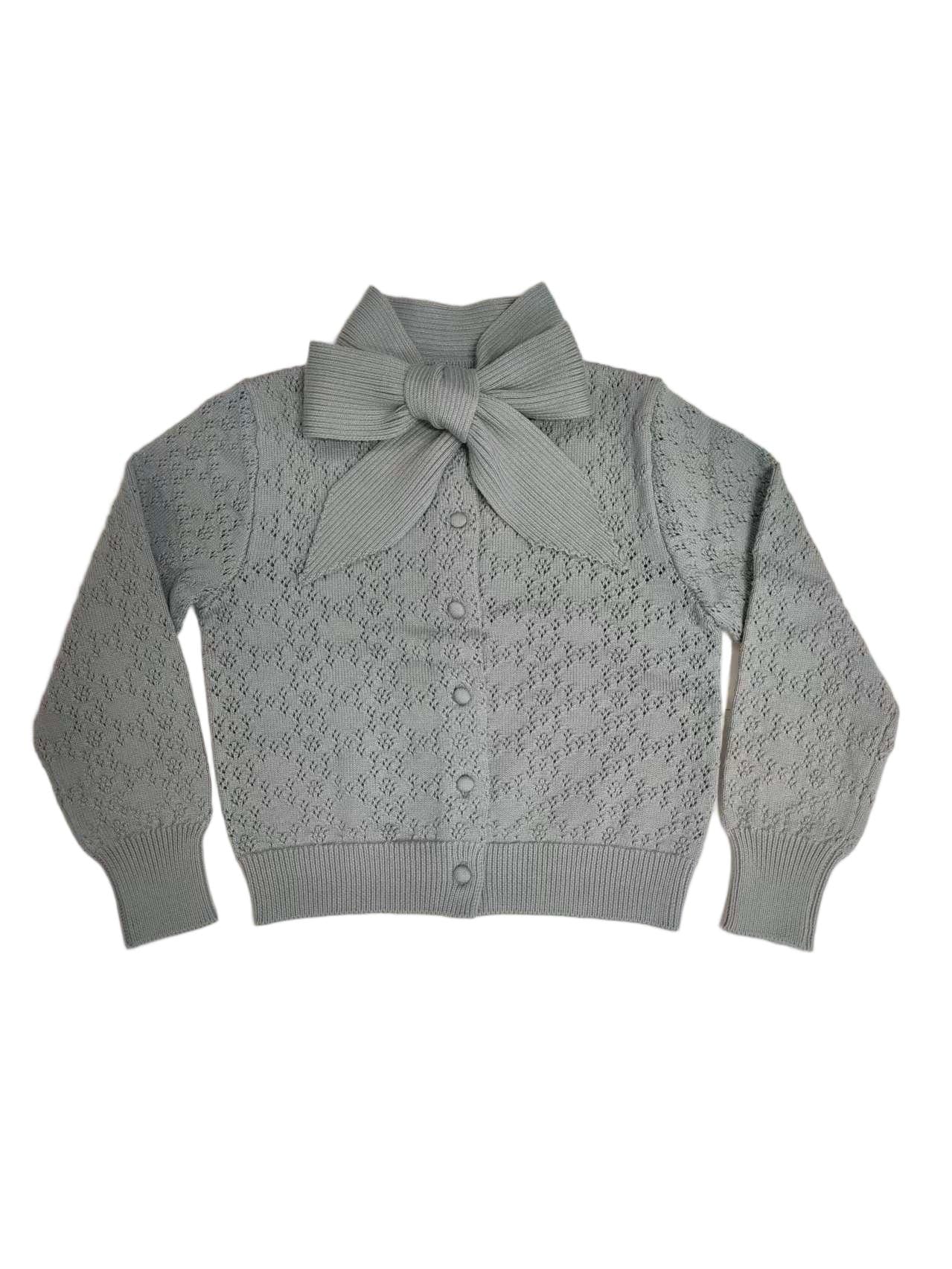 Lyla Bow Pointelle Cardigan - Blue