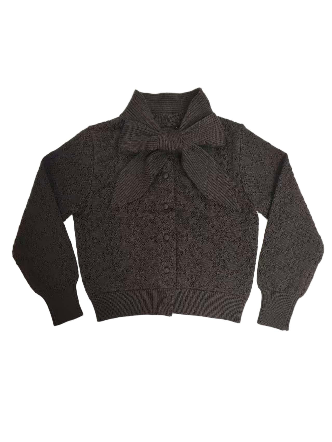 Lyla Bow Pointelle Cardigan - Chocolate