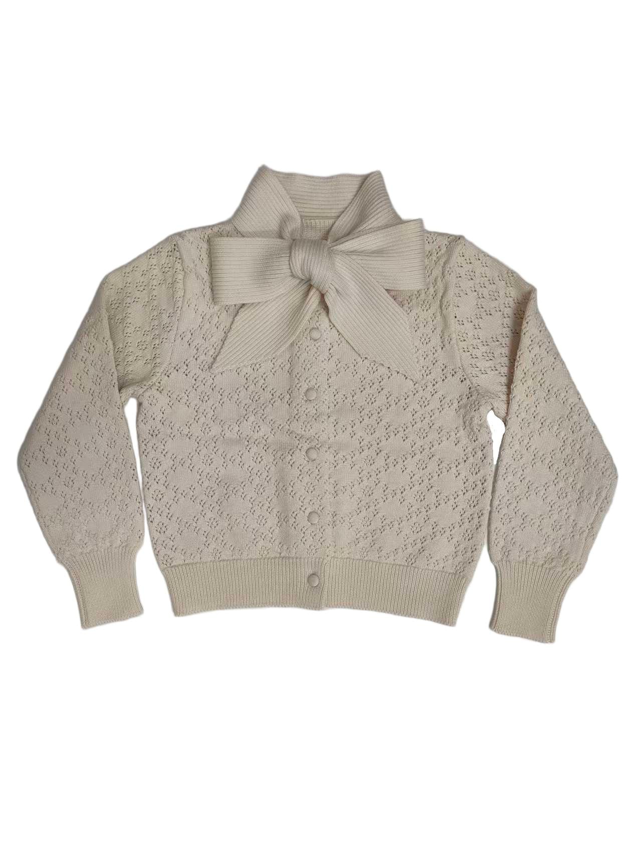 Lyla Bow Pointelle Cardigan - Oatmilk