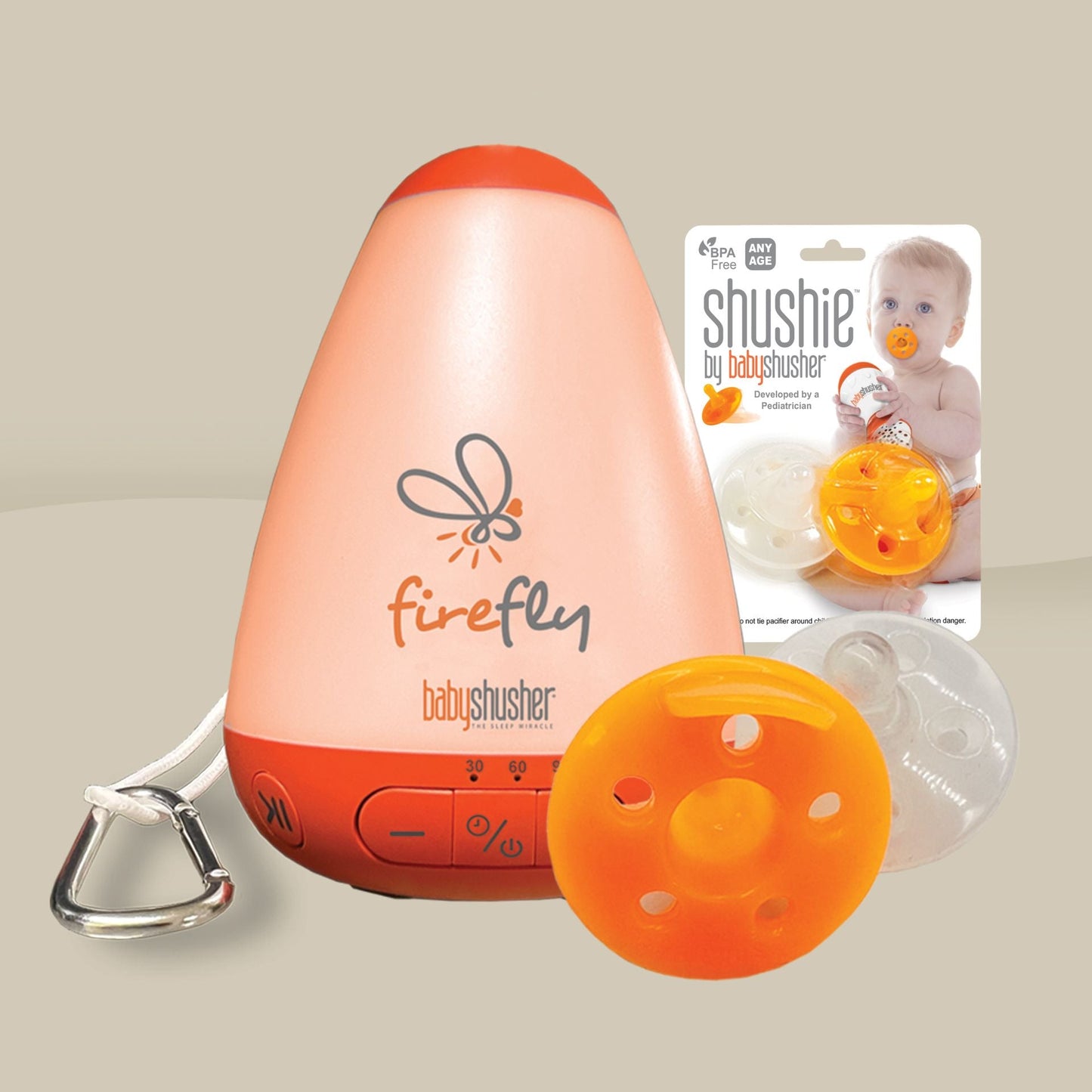Firefly Portable Baby Sound Machine + Shushie Pacifier 2-Pack Bundle