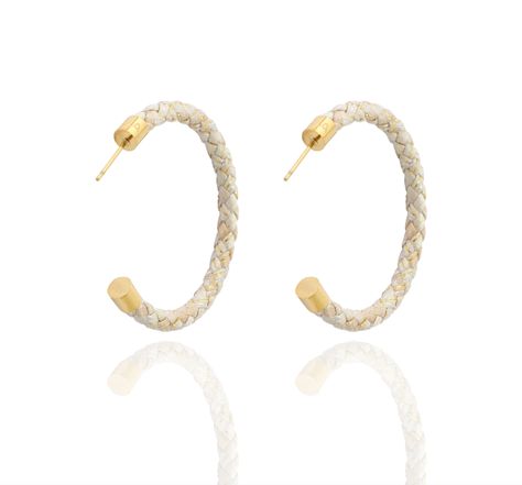 Golden Champagne Braided Silk Hoop Earrings