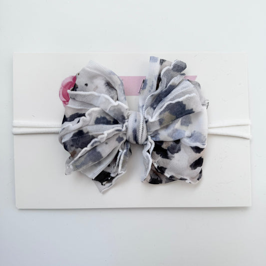 Skinny Mini Ruffled Headband- Leopard White