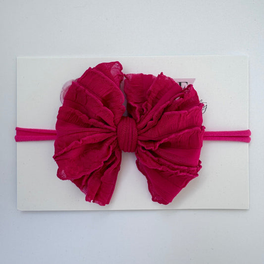 Skinny Mini Ruffled Headband- Wild Pink Mini
