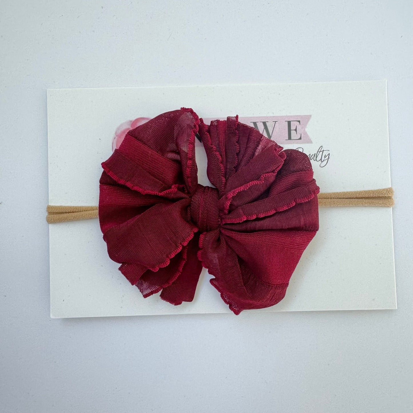 Skinny Mini Ruffled Headband- Maroon