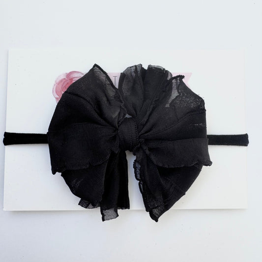 Skinny Mini Ruffled Headband- Black