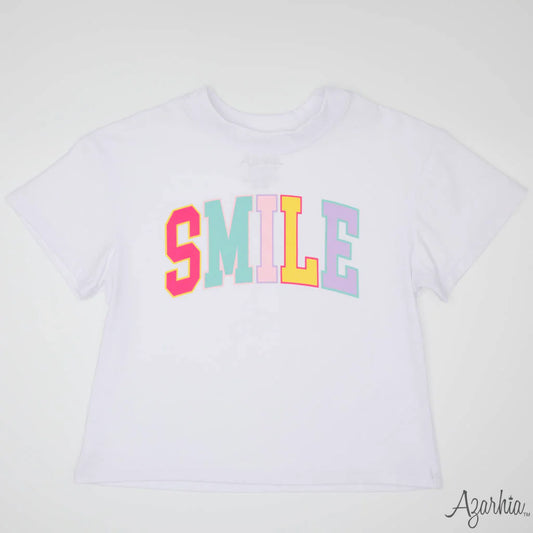 Smile Screen Print on White Boxy T