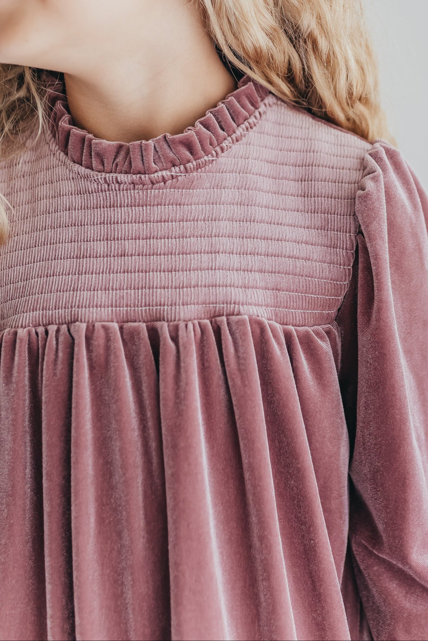 Alexa Dusty Rose Smocked Velvet Dress