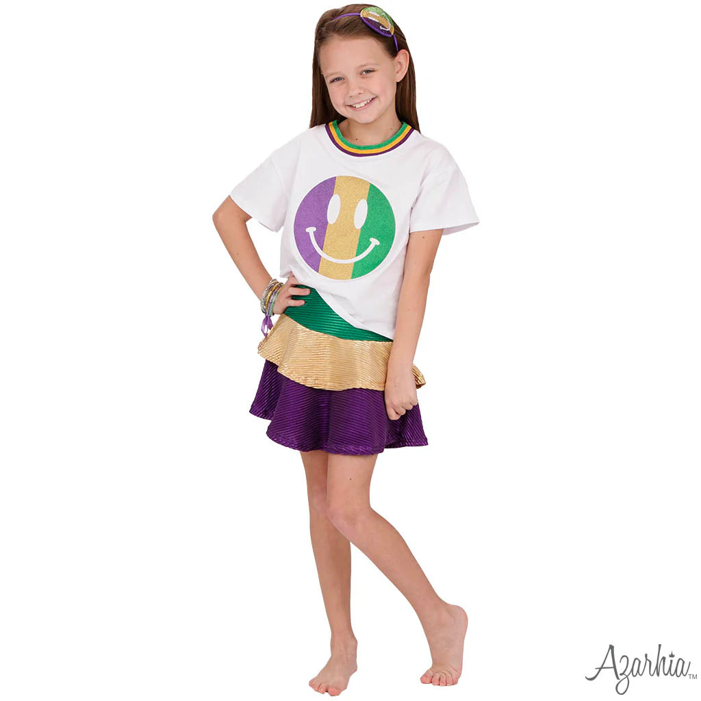 Tiered Ruffle Skort in Metallic Shimmer Mardi Gras