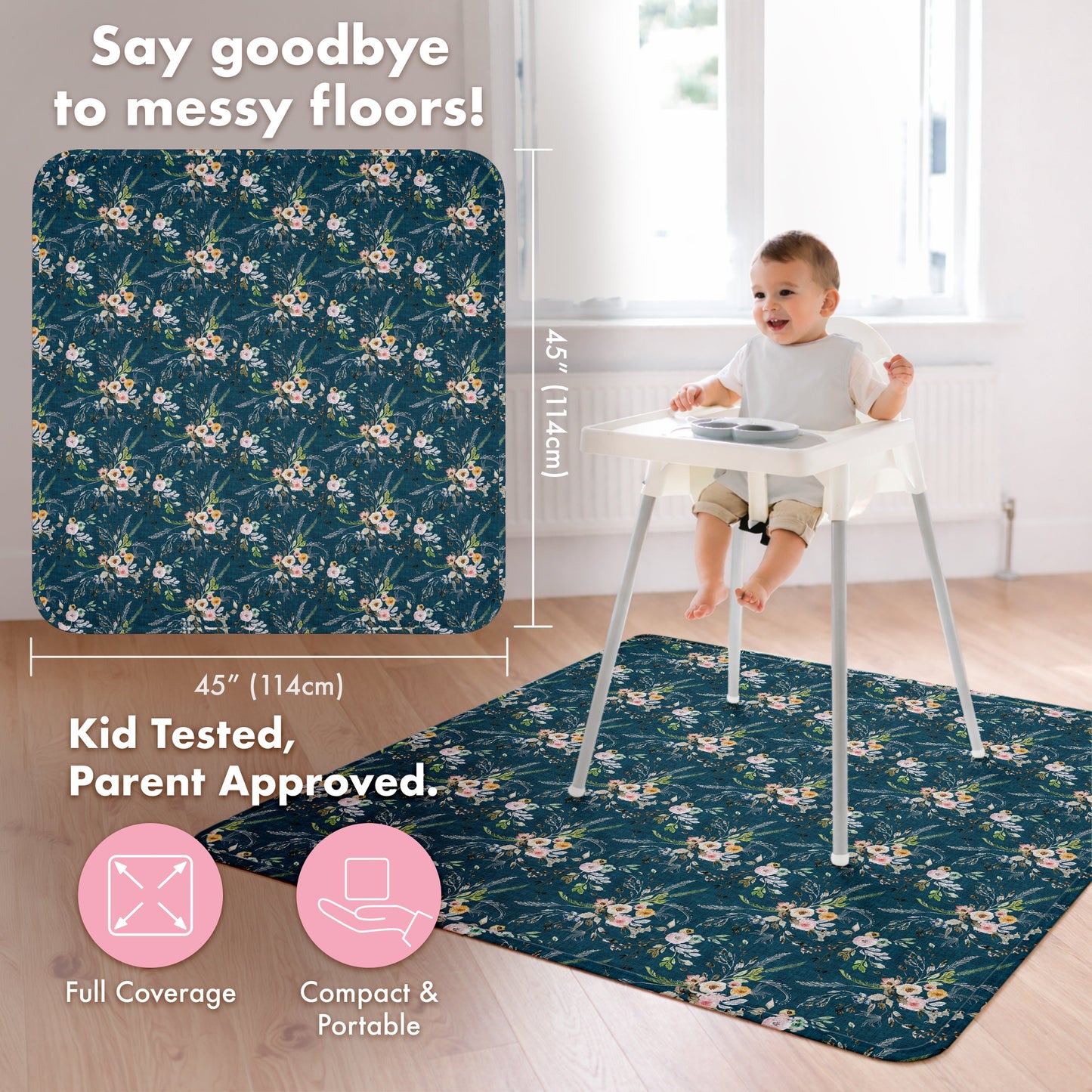 Boho Floral Splash Mat - A Waterproof Catch-All for Highchair Spills and More!