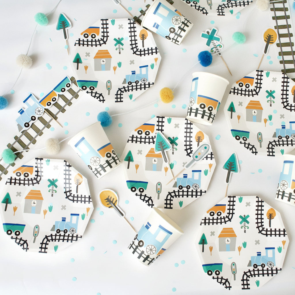 Steam Train Birthday Party Supplies Kit – Boys Train Party | Plates, Cups, Napkins | Party in a Box