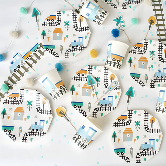 Steam Train Birthday Party Supplies Kit – Boys Train Party | Plates, Cups, Napkins | Party in a Box